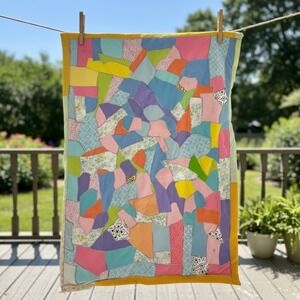 Vintage Pastel Floral Patchwork Quilt Throw 50x62